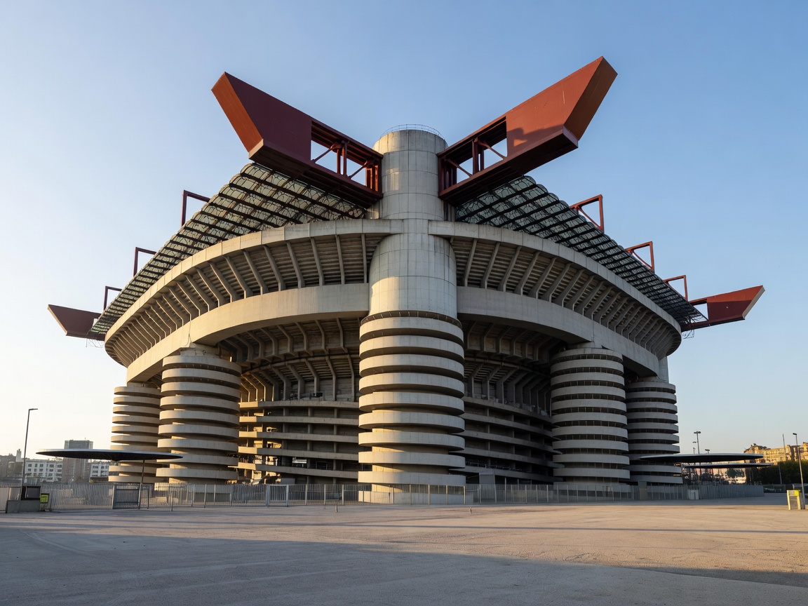 Stadio Giuseppe Meazza San Siro exterior concrete architectural towers in Milan