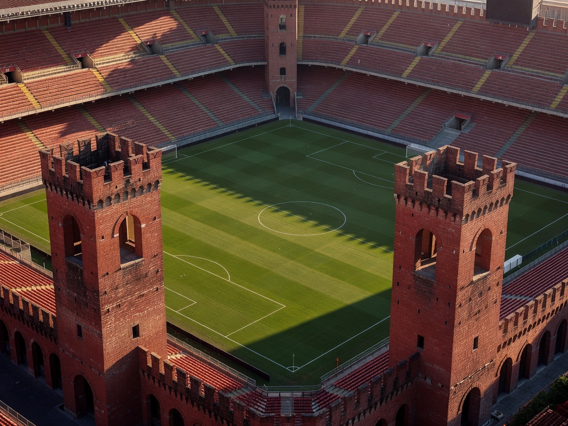Stadio Luigi Ferraris Marassi red brick corner towers and English style tight pitch